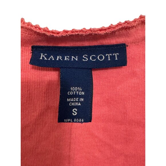 Karen Scott Button-Up Cotton Cardigan Women’s Small Vintage Rose 3/4 Sleeve - Picture 3 of 5